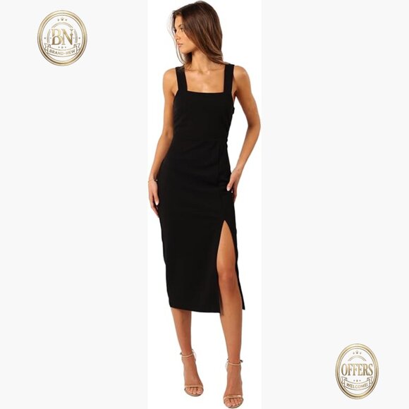 Polyester Midi Cocktail Dress with Front Split and Backless Design